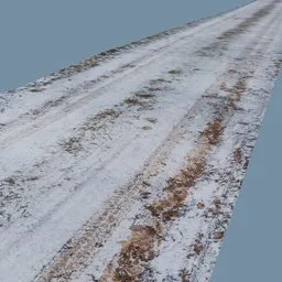 Low-poly 3D model of a snowy road with textures, optimized for Blender, ideal for virtual cityscapes.