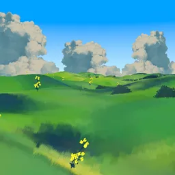 Stylized Anime Grass Field Landscape