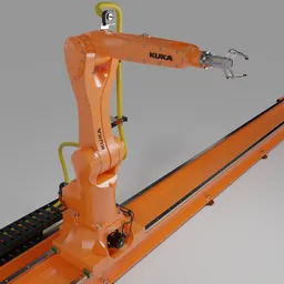 Highly detailed Blender 3D model of orange KUKA AGILUS robot with rig for animation and adjustable shape keys.