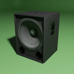 Detailed 3D rendering of an 18" subwoofer speaker, perfect for Blender animation and audio project visualization.