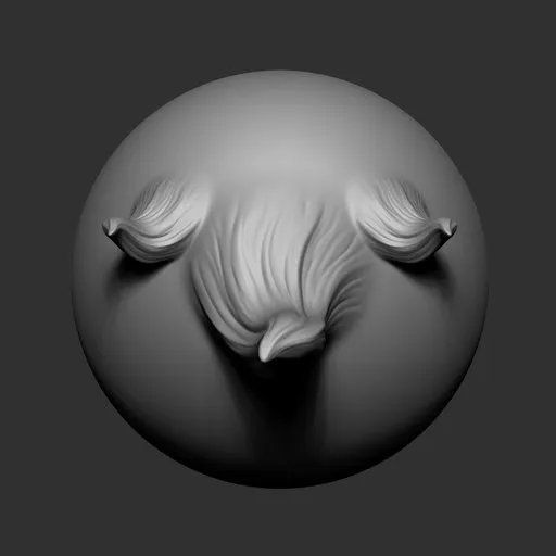 3D sculpting brush imprint for detailed fur textures in digital model creation, compatible with Blender.