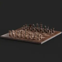 Highly detailed PBR textured chessboard 3D model with chess pieces, optimized for Blender rendering.