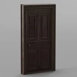 Detailed brown 3D door model showcasing intricate panel design optimized for Blender rendering.