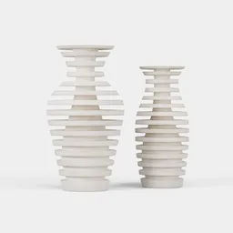 Striped white clay vases 3D model suitable for Blender rendering, showcasing a modern design.