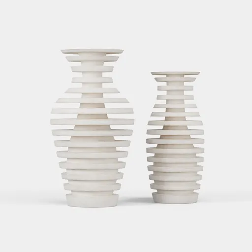 Striped white clay vases 3D model suitable for Blender rendering, showcasing a modern design.