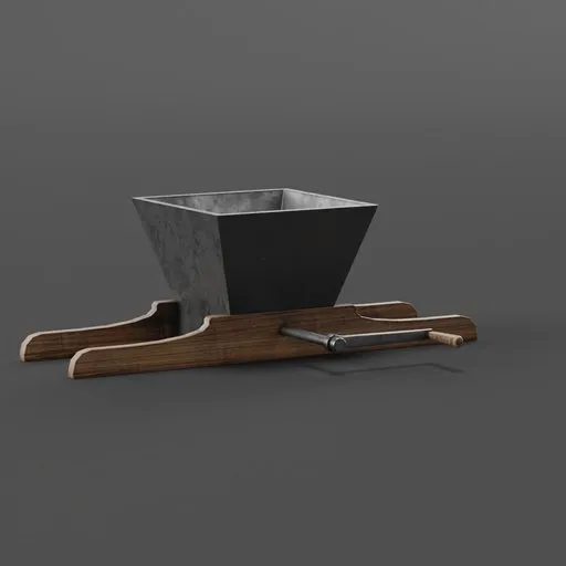 Detailed 3D model of a vintage grape grinder, perfect for Blender 3D artists creating historical or rustic scenes.