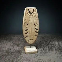 Photorealistic 3D model of an African wooden sculpture optimized for Blender, showcasing detailed carvings and textures.
