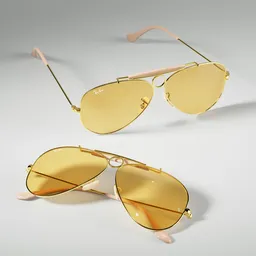 Detailed Blender 3D model showcasing gold-framed aviator sunglasses with tinted lenses.