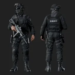 Police Tactical Unit Alert Rest Pose