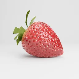 "Procedurally generated 3D model of a strawberry with leaf on white surface for Blender 3D. Featuring volumetric object and inspired by renowned artists Goro Fujita and Albert Anker. Customize with easy-to-adjust geometry nodes."