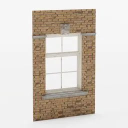 Highly-detailed 3D brick wall model featuring a centered window, compatible with Blender for vertex paint customization.