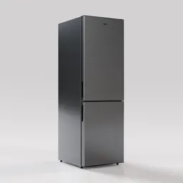 High-resolution 3D rendering of a modern stainless steel refrigerator for Blender modeling.
