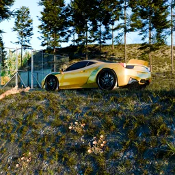 Golden Car in Forest Nature
