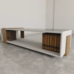 High-quality 3D render of a chic wood and white modern table design for Blender modeling.