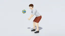 3D low poly model of a child playing volleyball, quad mesh, isolated, Blender-ready for CG visualization.