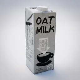 "3D model of oat milk carton with lid and spoon for Blender 3D. Perfect for food or kitchen table decoration. Created using Blender software and based on a photoscan."