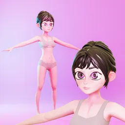 Stylized Cartoon Teenage Girl – Rigged Base Mesh (Rigify)
