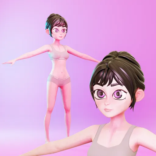 Stylized Cartoon Teenage Girl – Rigged Base Mesh (Rigify)