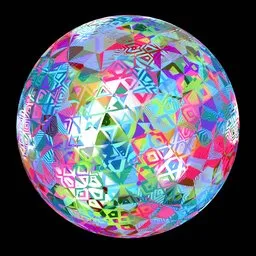 Procedurally generated scalable Tri-Mesh FX material with vivid, animated kaleidoscope patterns for Blender 3D PBR texturing.