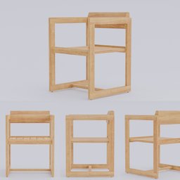 "Get cozy with these stylish and sustainable wooden Scandinavian dining chairs for Blender 3D. Featuring an angular asymmetrical design with a shelf on the back and bookshelves built into the server, this 3D model is perfect for any dining room render. Modeled in 3D for maximum depth and realism."