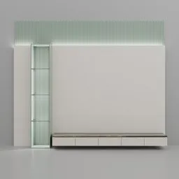 3D model of a modern LED wall unit with drawers and glass shelving, compatible with Blender for interior design.