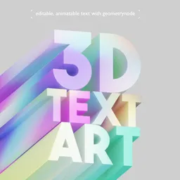 Colorful 3D extruded text art created in Blender with editable and animatable geometry node modifiers.