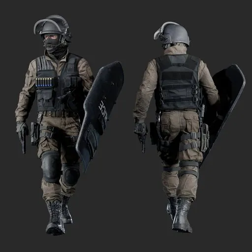 Police Tactical Unit Walking Beige