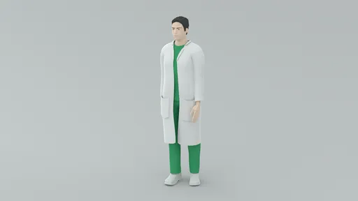 3D blender model of a male doctor with white coat and stethoscope, optimized for CG visualization and low-poly renderings.