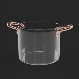 "Glass Pot with Handle for Blender 3D - Crisp, Clean Lines and Innovative Design with Copper Details and Steel Collar - Perfect Container for Ratatouille Style Cooking. Swedish Design from Molten Metal House on Black Background. 3DMAX and Mentalray Trending."
