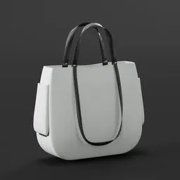 White and black 3D-rendered handbag, minimalist design, suitable for Blender 4.0 game assets.