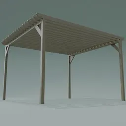 Realistic 3D model of a wooden pergola with precise dimensions, ideal for Blender exterior design projects.