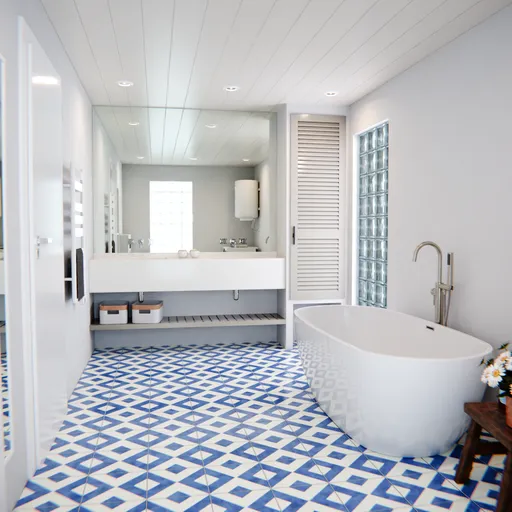 Elegant White and Blue Bathroom