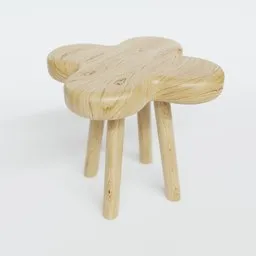 Detailed wooden stool 3D asset, ideal for natural scene rendering in Blender, with realistic textures.