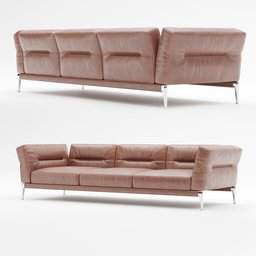 "Contemporary Flexform Adda sofa in taupe with goose-down cushions, sleek design and cast-aluminum feet, 3D model for Blender 3D software."