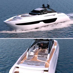 Highly detailed Riva Bahamas 76 yacht 3D model showcasing luxurious design with elegant interiors, perfect for Blender rendering.