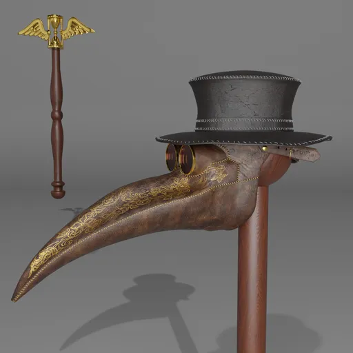 Plague doctor Mask - hat - staff