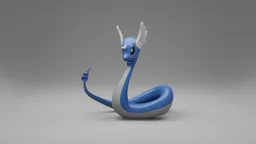 Smooth blue serpent-like 3D model with horns, tail, and playful pose, created for Blender rendering.