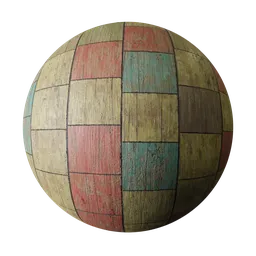 High-resolution PBR texture of multicolored painted wood for 3D rendering in Blender.