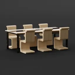 Wooden 3D table and chair set designed for Blender, showcasing modern furniture modeling.
