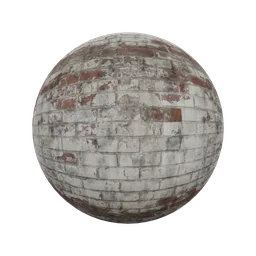 High-resolution PBR texture of flaking painted brick wall for 3D modeling in Blender, 2K texture.