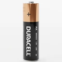 "Realistic Duracell AA battery 3D model for Blender 3D software with accurate size and textures. Perfect for product photography and industrial exterior scenes."