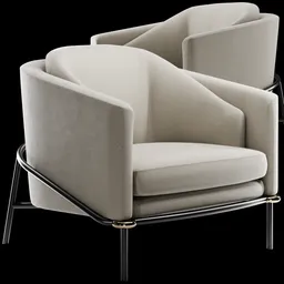 Detailed 3D armchair model with cushions and metal frame, compatible with Blender rendering.