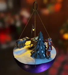Detailed 3D model featuring Santa, a bear, tree, and lantern for Blender rendering, ideal for festive scenes.