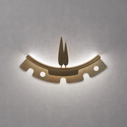 Golden, curved 3D model of a modern wall light fixture with a sleek design, created in Blender.