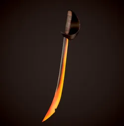 Detailed low-poly 3D model of a forged sword with glowing heat effect, ideal for Blender historical and military scenes.