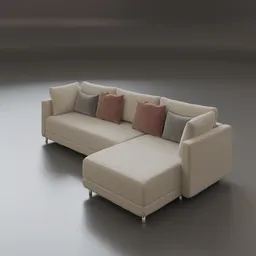 Modern 3D-rendered beige sofa with cushions, ideal for Blender 3D projects and interior design visualization.