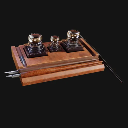 Antique Inkwell Desk Set with Dip Pens