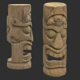 Tiki God Wide Gaping Statue Moss Wood