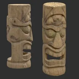 Tiki God Wide Gaping Statue Moss Wood