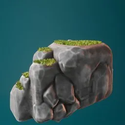 Detailed 3D cliff model with realistic textures and grass for Blender rendering.